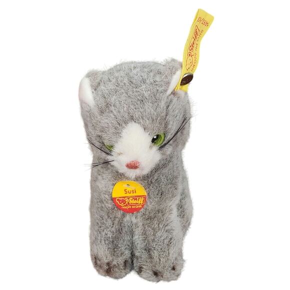 Vintage STEIFF SUSI the cat. 1493/13. Paper tag and brass button. 6" w by 5" h - Picture 1 of 7
